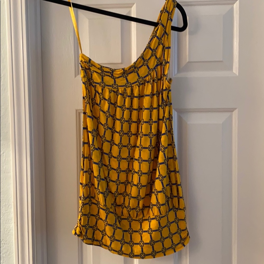 Yellow and blue one shoulder top
